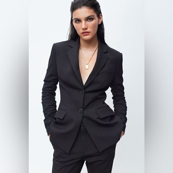 ZARA RUCHED SLEEVE BLAZER - Picture 1 of 4